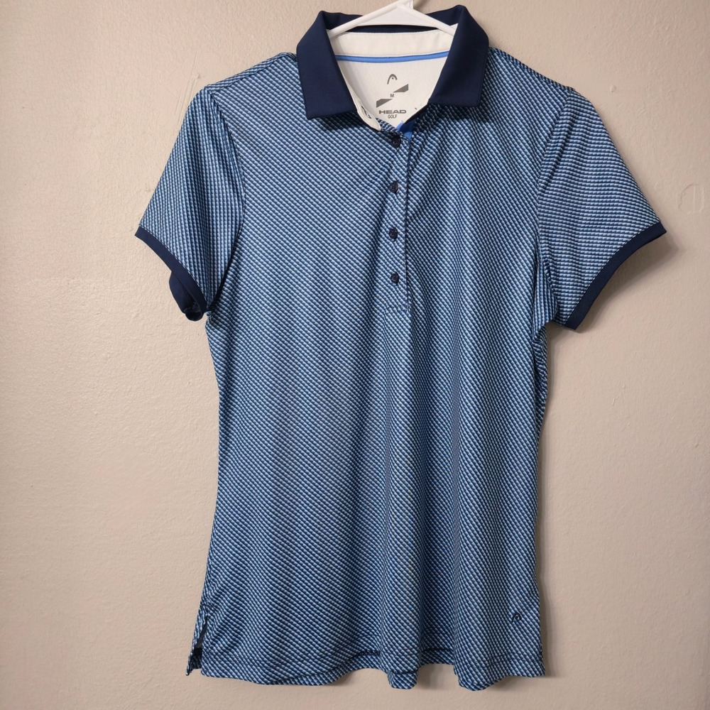 Head Golf Womens Blue Geometric Short Sleeve Polo Shirt Size Medium